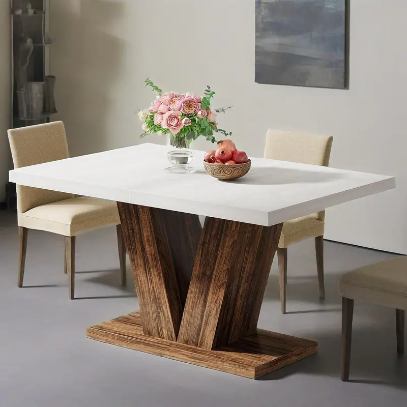 47-Inch Dining Table For 4, White Kitchen Dinner Table With Heavy Duty Pedestal, Farmhouse Wooden Eating Table 1