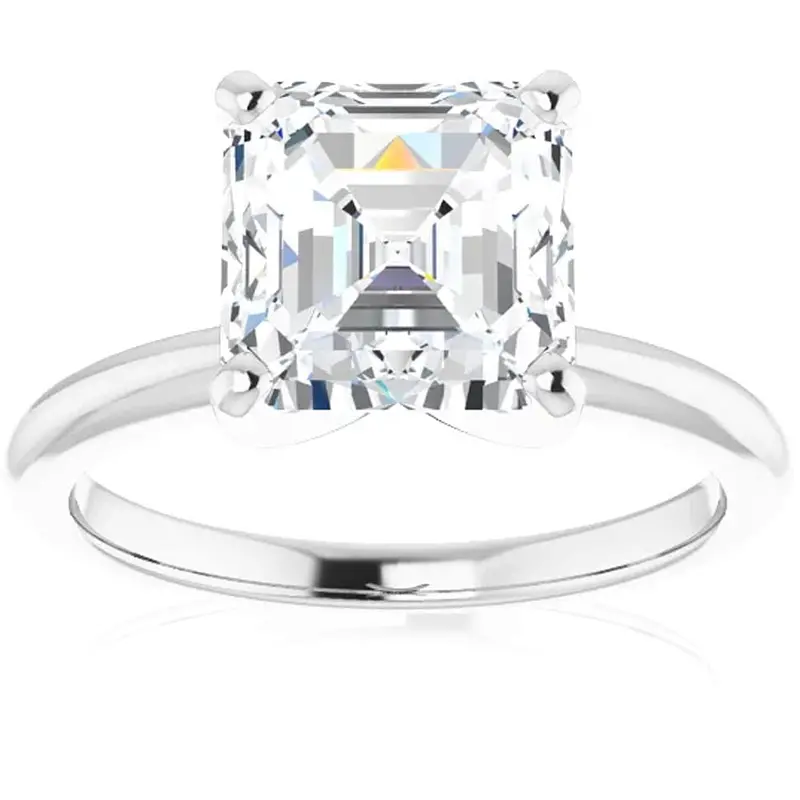 4Ct Asscher Solitaire Moissanite Engagement Ring In White Yellow Or Rose Gold 1