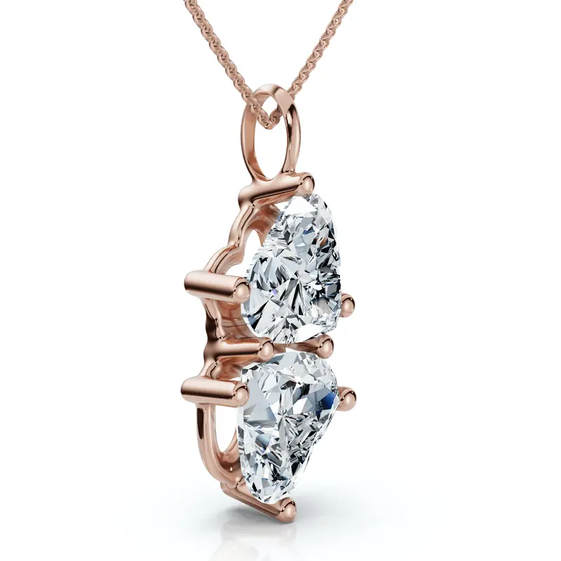 4Ct Certified Toi Et Moi Heart Shape Pendant 14K Gold Necklace Lab Grown 1