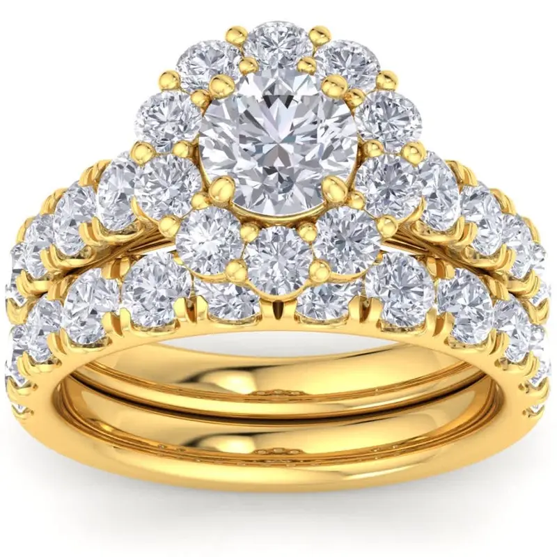 4Ct Diamond Halo Engagement Wedding Ring Set White Yellow Or Rose Gold Lab Grown 1