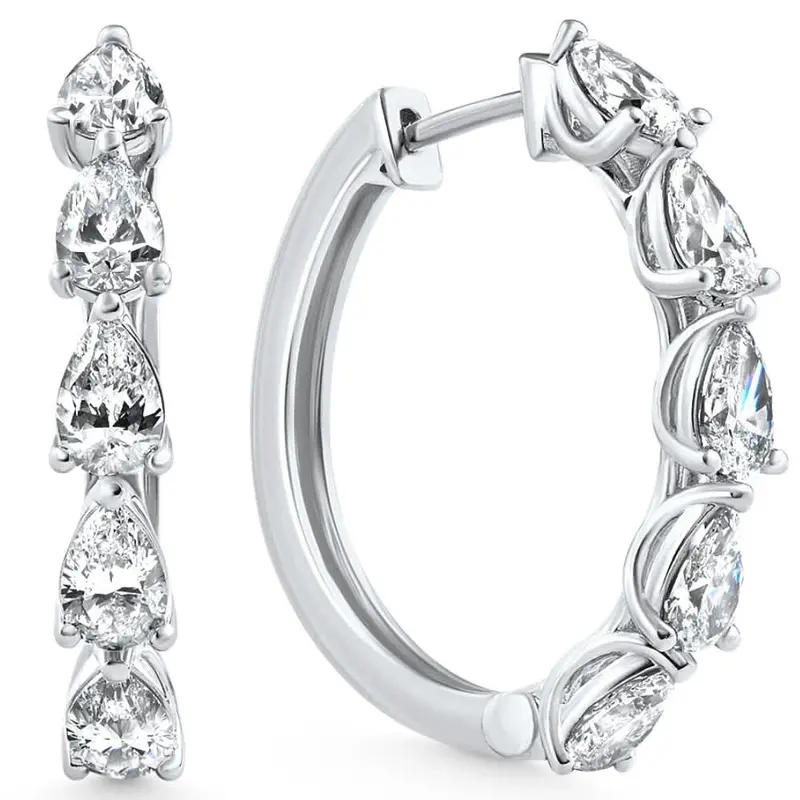 4Ct Diamond Pear Shape Hoops 14K White Gold Lab Grown Women's Earrings 1.25" 1