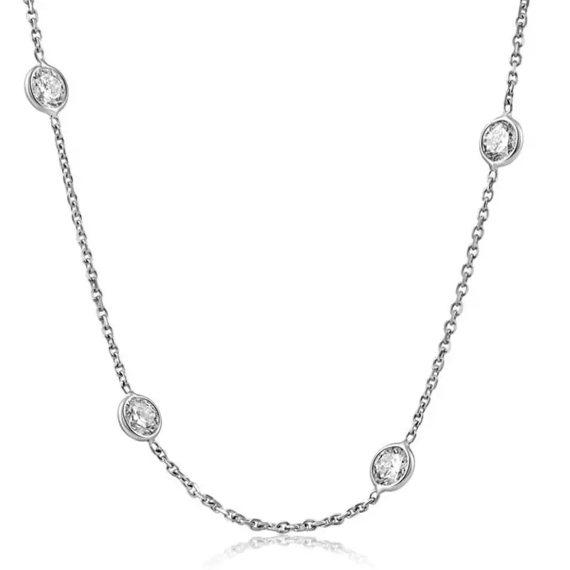 4Ct Diamonds By The Yard Necklace 14K White Gold Lab Grown Station Pendant 1