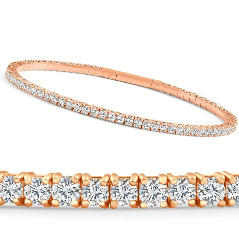 4Ct F/Vs Diamond Flexible Oval Bangle Women's Bracelet 14K Rose Gold Lab Grown Size: Medium 1