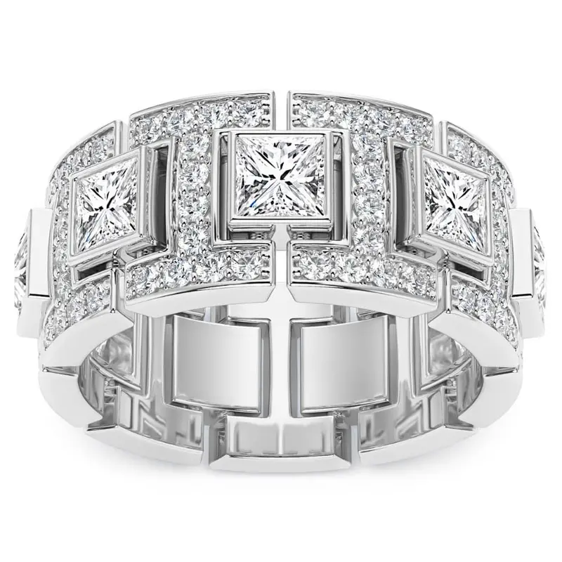4Ct Men's Princess Cut Diamond 10Mm Wide Ring Wedding Band Lab Grown 1