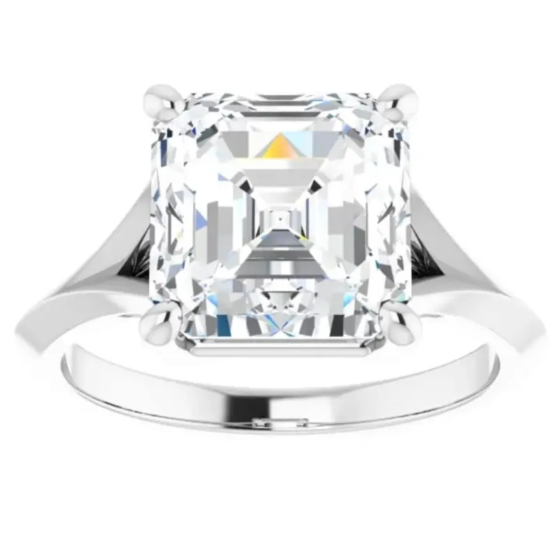 4Ct Moissanite Asscher Cut Engagement Solitaire Ring 14K White Or Yellow Gold 1