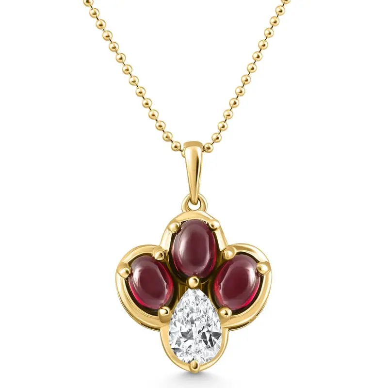 4Ct Pear Diamond & Cabachon Garnet Angelica Pendant 14K Gold Necklace Lab Grown Size: 18 1