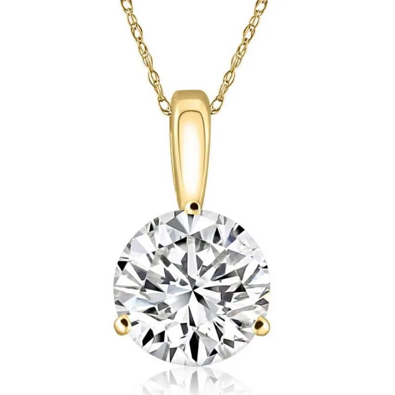 4Ct Round Moissanite 3-Prong Martini Solitaire Pendant 14K Yellow Gold 1