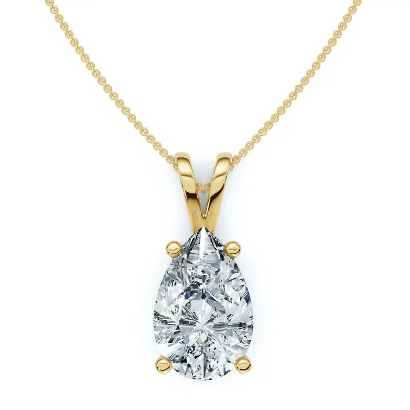 4Ct Solitaire Pear Shape Diamond Pendant Lab Grown 14K Gold 18" Necklace 1