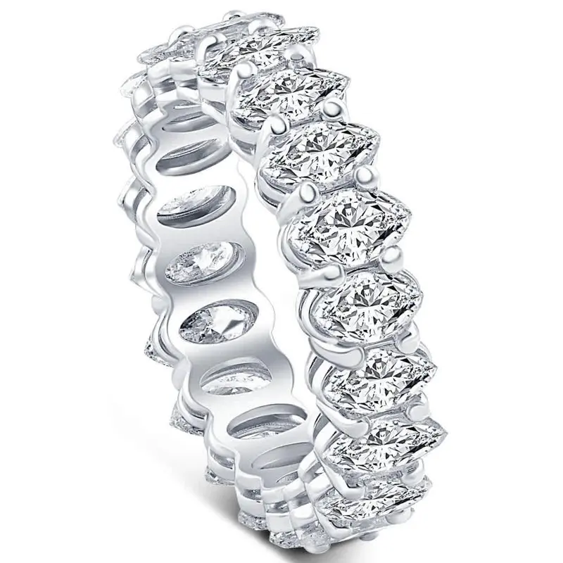 4Ct T.W. Marquise Cut Natural Diamond Eternity Wedding Ring White Or Yellow Gold 1