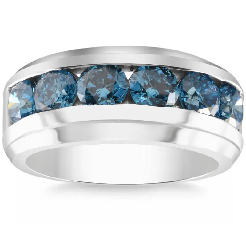 4Ct Tw Blue Diamond Men's Ring 10K White Gold Lab Grown 1