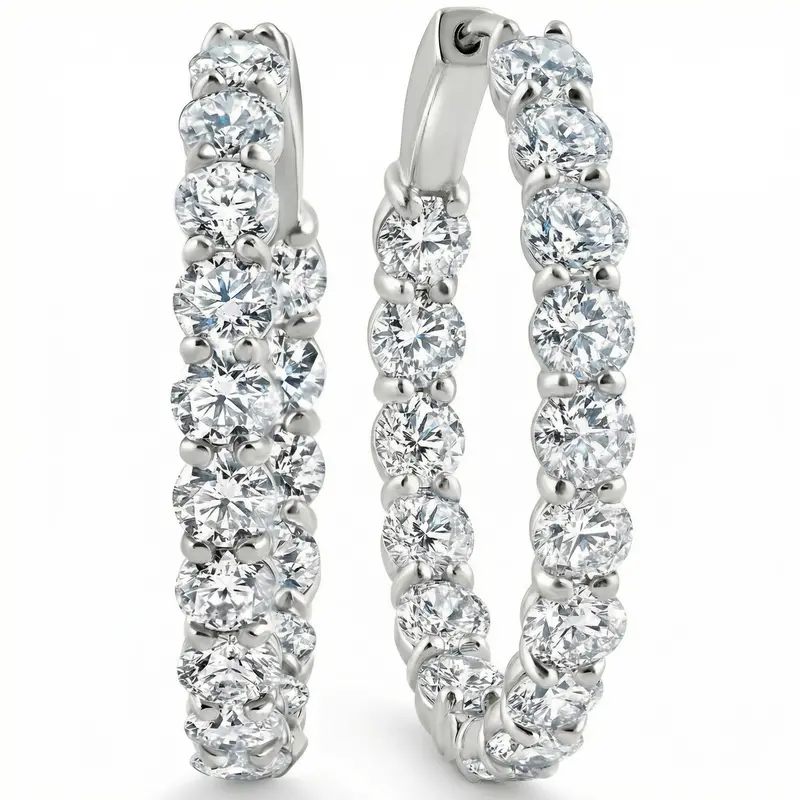 5 1/2Ct Diamond Inside Outside Hoops 14 Gold Earrings Lab Grown 1" Tall 1