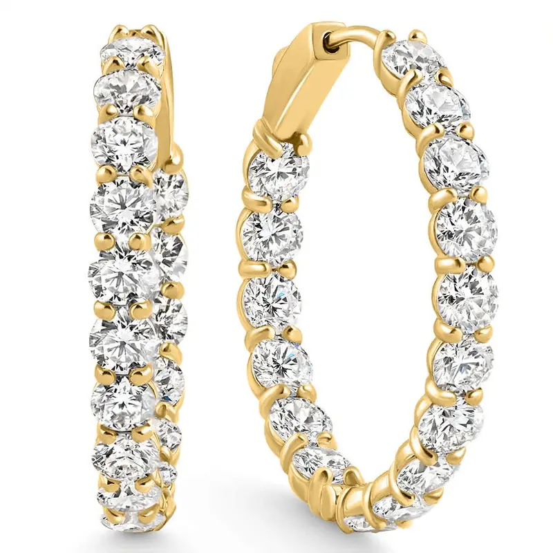5 1/2Ct Diamond Inside Outside Hoops 14 Gold Earrings Lab Grown 1" Tall 1