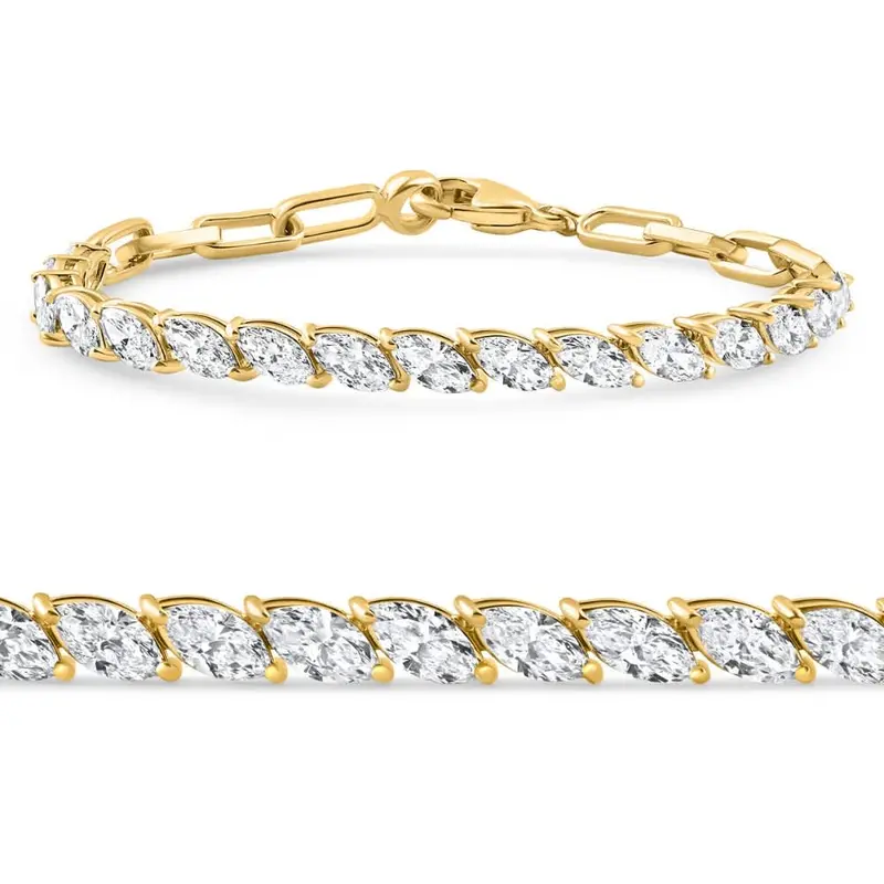 5 1/2Ct Marquise Diamond Tennis Bracelet Yellow Gold Lab Grown 14K 7" Size: 7 1