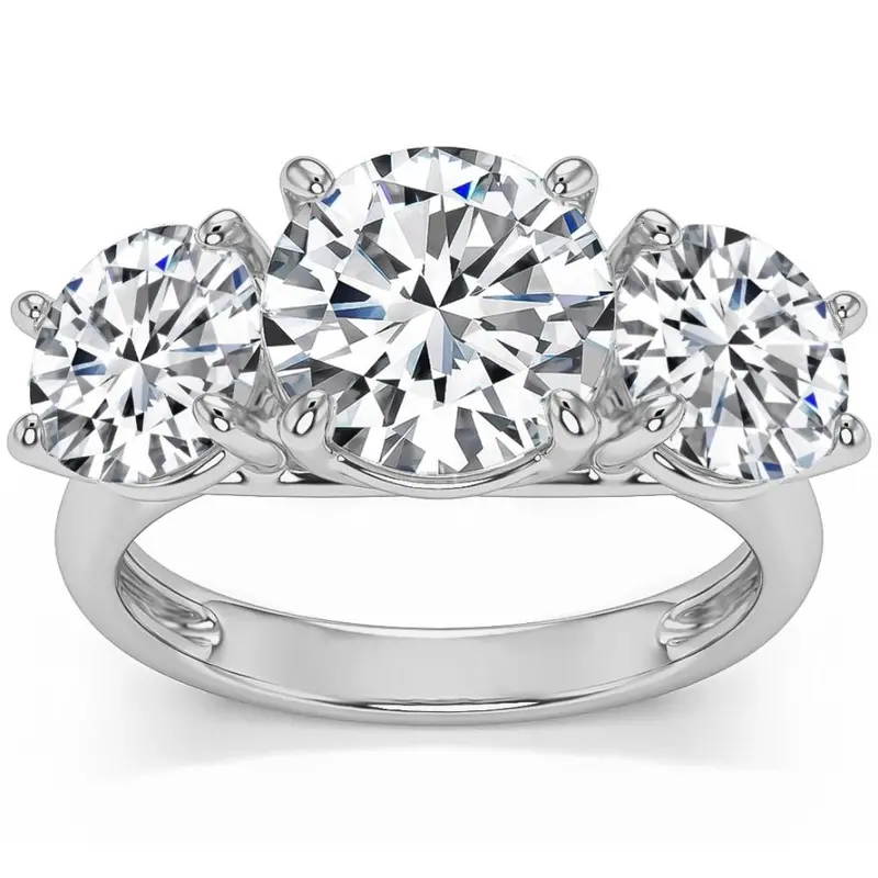 5 1/2Ct Three Stone Lab Grown Diamond Engagement Ring White Yellow Or Rose Gold 1
