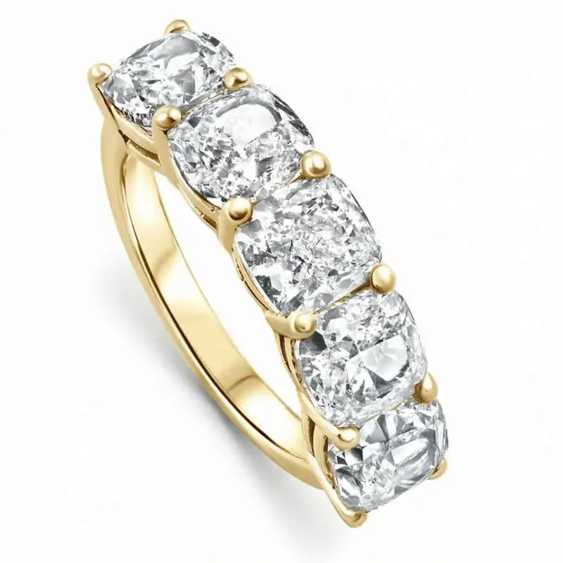 5 1/4Ct Cushion Cut 5-Stone Diamond Wedding Anniversary Ring 14K Gold Lab Grown 1