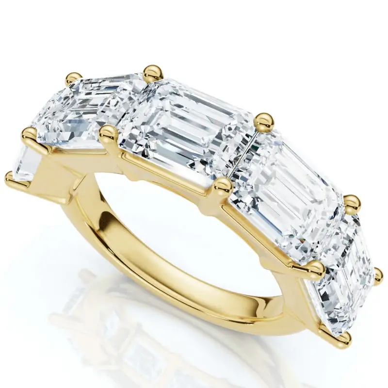 5.10Ct Emerald Cut Diamond 5 Stone Wedding Anniversary Ring 14K Gold Lab Grown 1