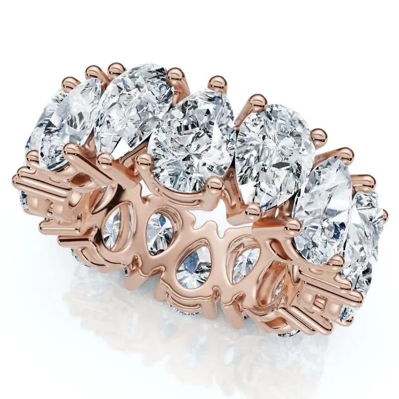 5.10Ct Pear Shape Diamond Eternity Womens Ring 14K Gold Lab Grown Stackable Band 1