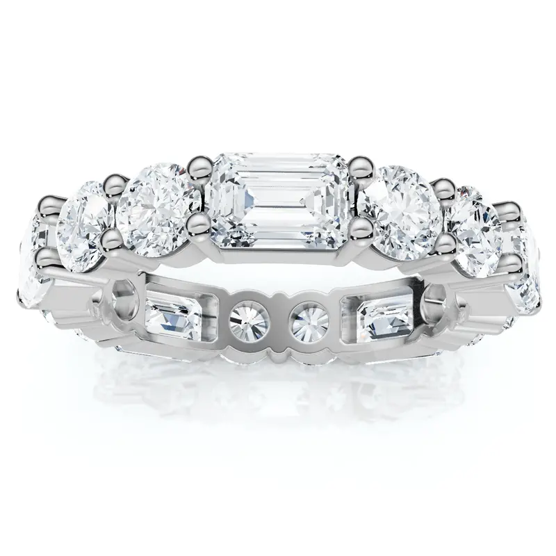 5 3/4 Ct Emerald & Round Diamond Eternity Ring 14K Gold Lab Grown Stackable Band 1
