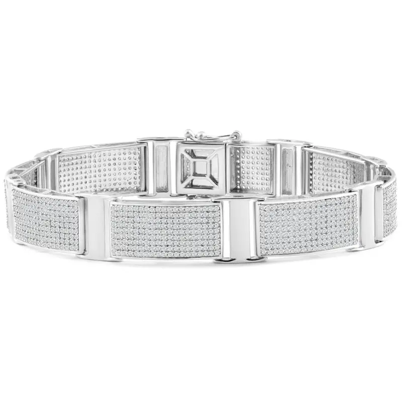 5.66Ct Men's Diamond 8.5" Bracelet Silver 25 Grams 12Mm Wide 1