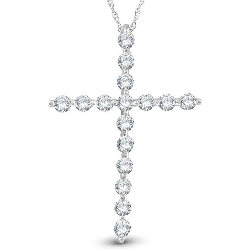 5/8 Ct Diamond Cross Pendant Necklace 18" 10K White Gold 1" Tall 1