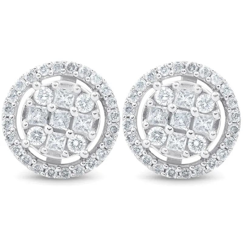 5/8 Cttw Princess Cut Diamond Halo Screw Back Studs 10K White Gold 9.5Mm 1