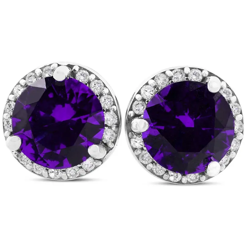 5/8Ct Amethyst & Diamond Halo Studs 10K White Gold 1