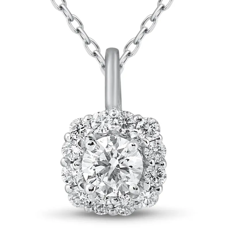 5/8Ct Cushion Halo Diamond Pendant 14K White Gold & 18" Chain 1