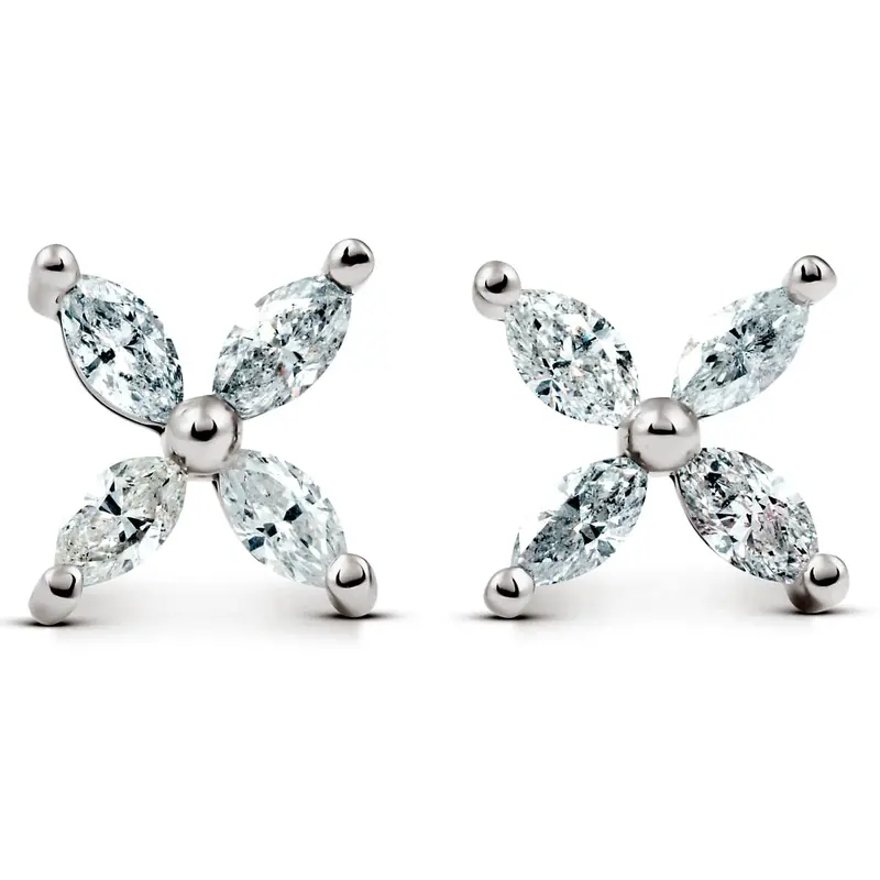 5/8Ct Diamond Eight-Stone Marquise Studs 14K White Gold Womens Earrings 1