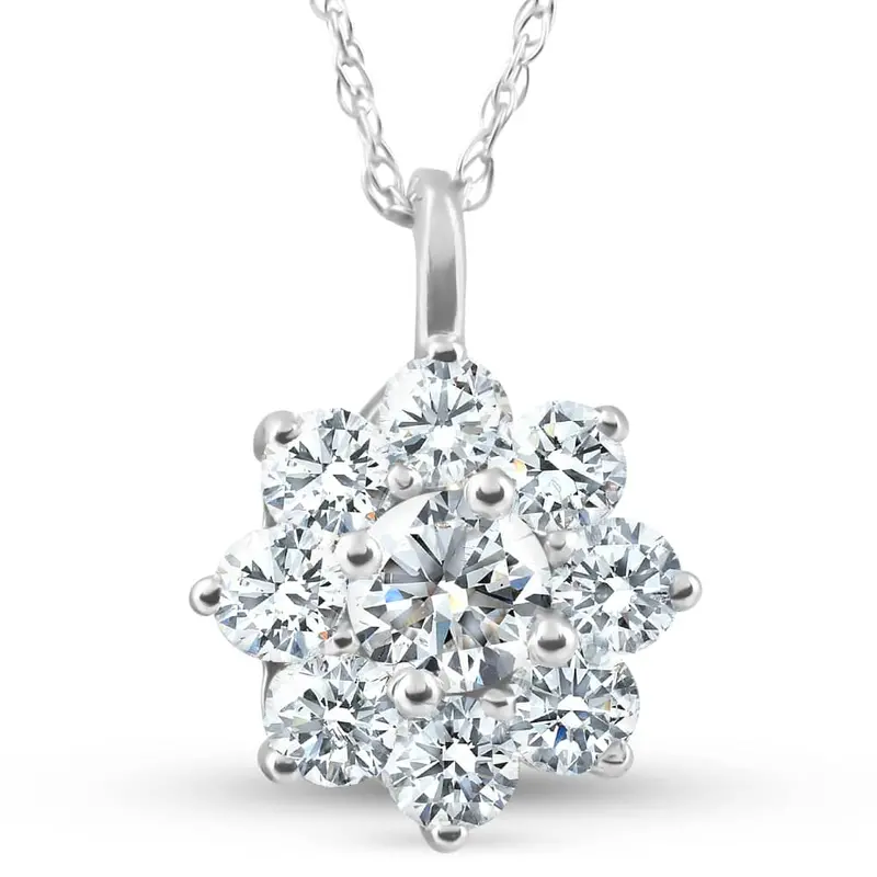 5/8Ct Diamond Halo Pendant White Gold 14K 18" Necklace 1