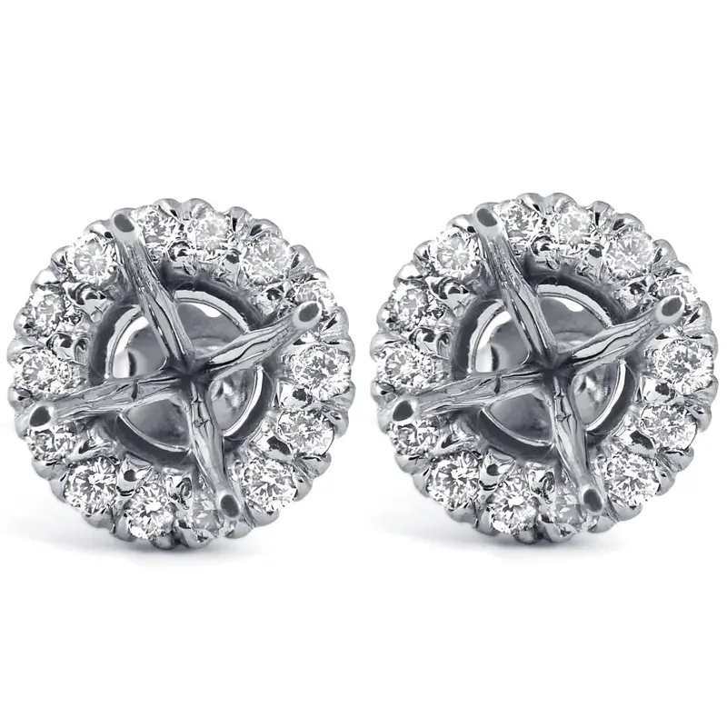 5/8Ct Diamond Halo Studs Mounting Fits 5.5-6.5Mm Round Stones 14K White Gold 1
