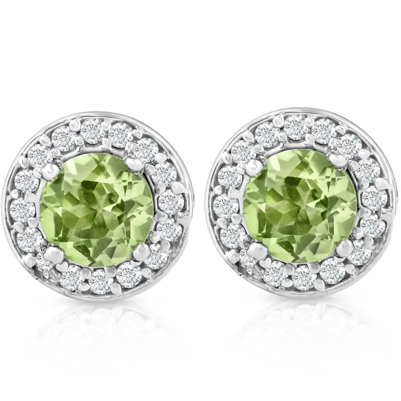 5/8Ct Halo Diamond Peridot Studs 14K White Gold 1