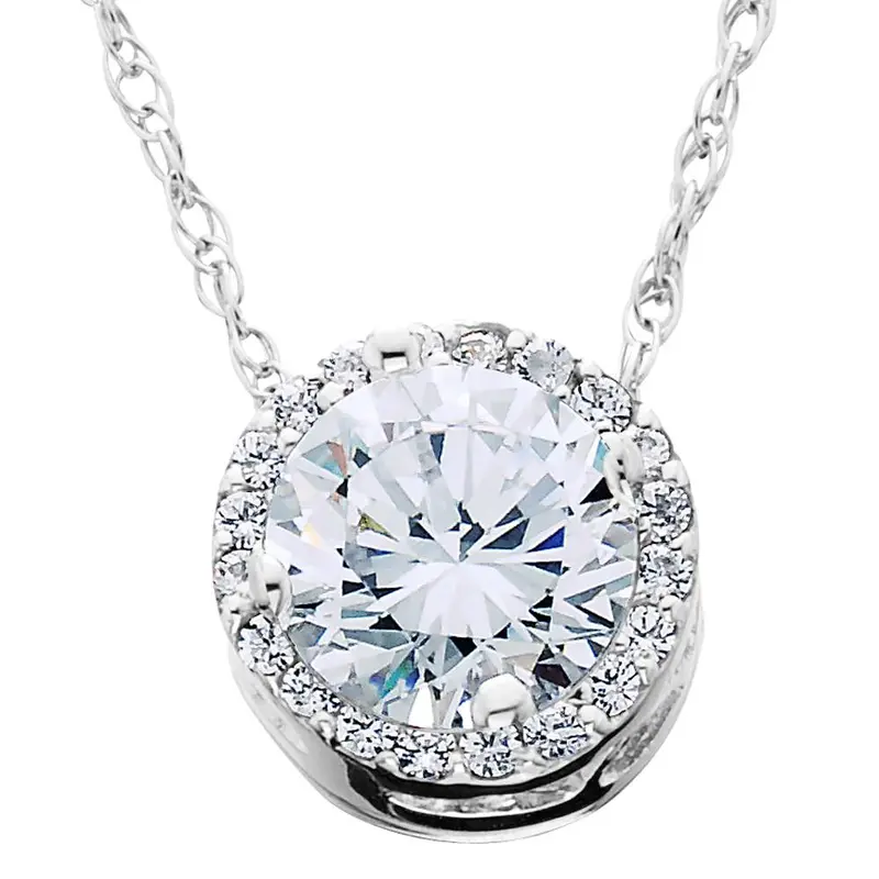 5/8Ct Round Diamond Halo Pendant 14K White Gold W/ 18" Chain 1