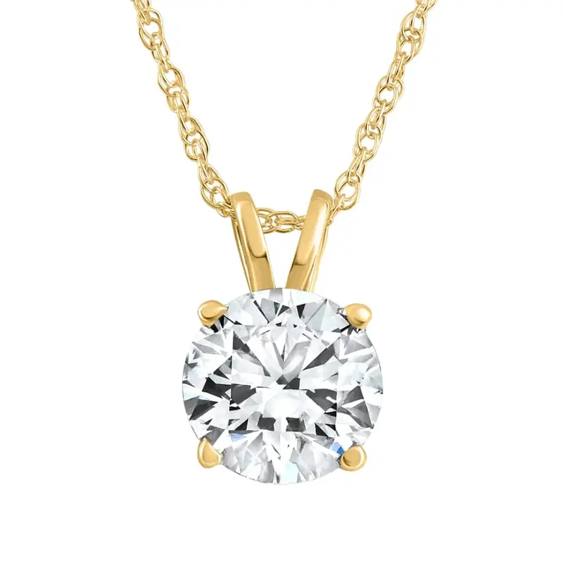 5/8Ct Solitaire Round Diamond Pendant Necklace 14K Yellow Gold 1