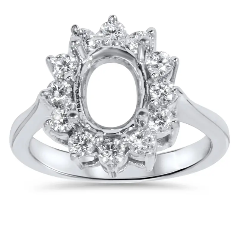 5/8Ct Vvs 18K Oval Diamond Halo Ring Setting Semi Mount 6 1