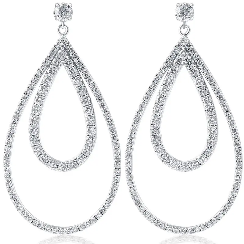 5 Ct Pear Shape Dangle Lab Grown Diamond Large Earrings White Gold 2" Tall 1