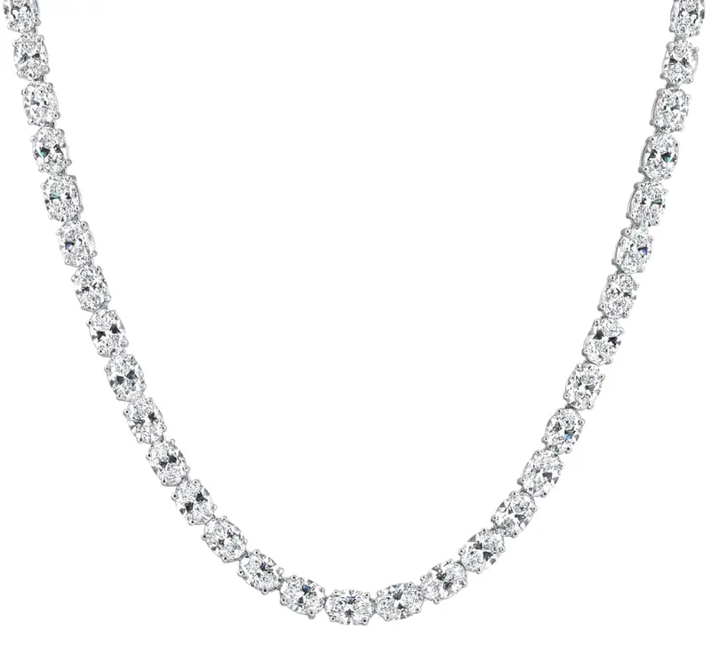 53 Ct Tw Oval Diamond Tennis Necklace 17" 14K White Gold Lab Grown 1