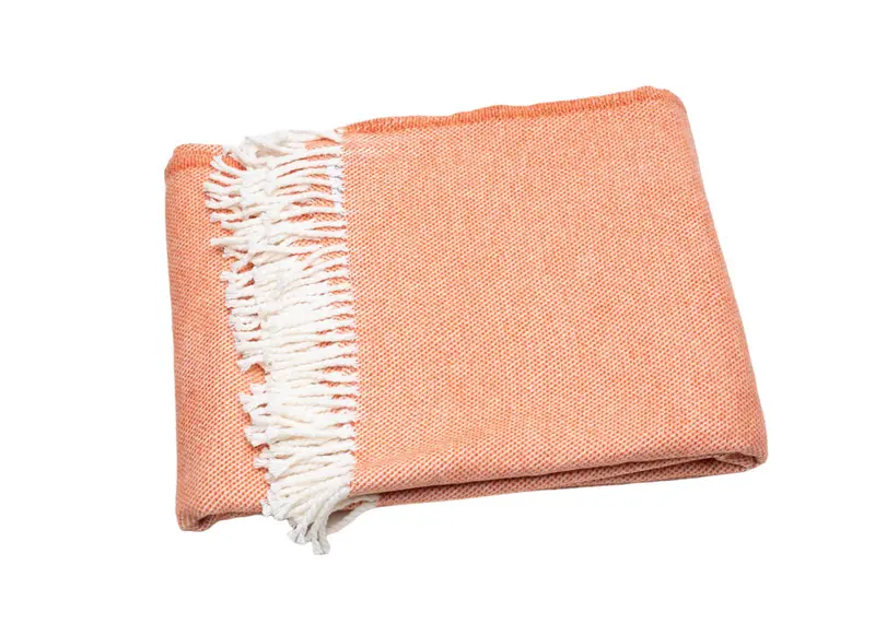 55" X 70" Coral And Ivory Cotton Woven Plush Throw Blanket With Tassels 1