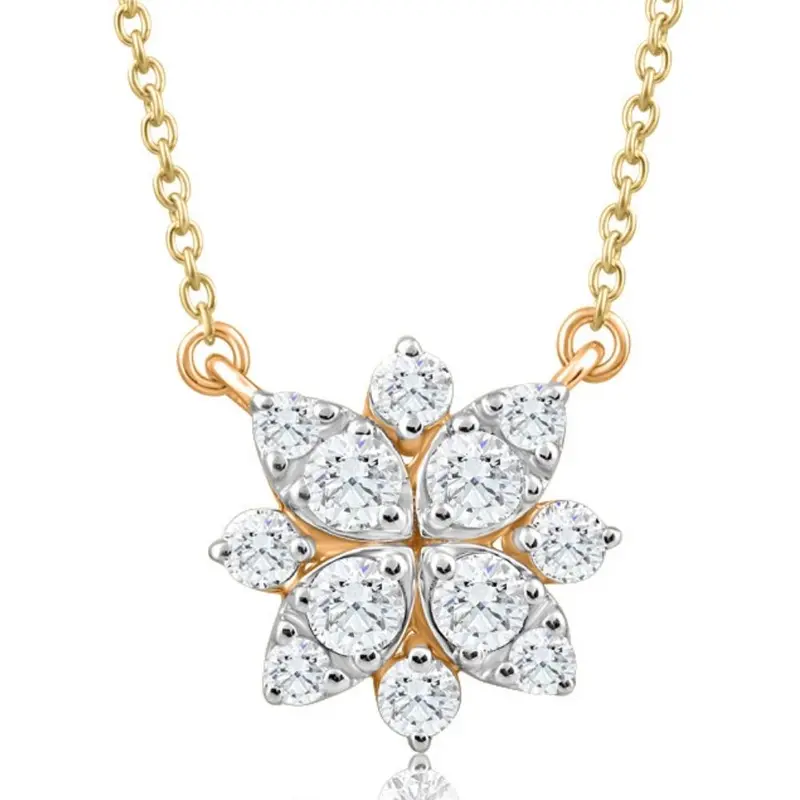 .55Ct Tw Diamond Cluster Halo Round Pendant Yellow Gold Necklace Lab Grown 1