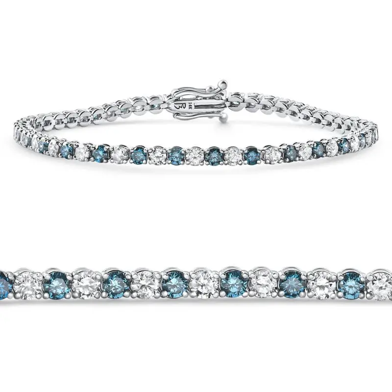 5Ct Blue & White Diamond Tennis Bracelet 14K Gold Lab Grown 7" Size: 7 1