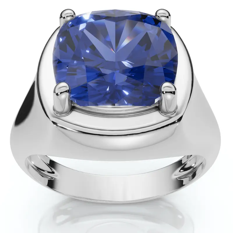 5Ct Cushion Blue Sapphire Button Ring 14K Gold Lab Grown 1
