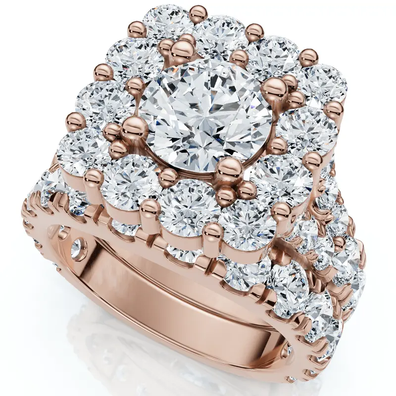 5Ct Cushion Halo Split Ring Diamond Engagement Set In White Yellow Rose Gold 1