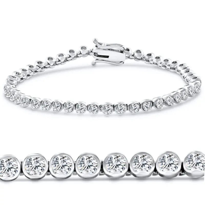 5Ct Diamond Half Bezel Tennis Bracelet 14K White Or Yellow Gold 7" Lab Grown 1