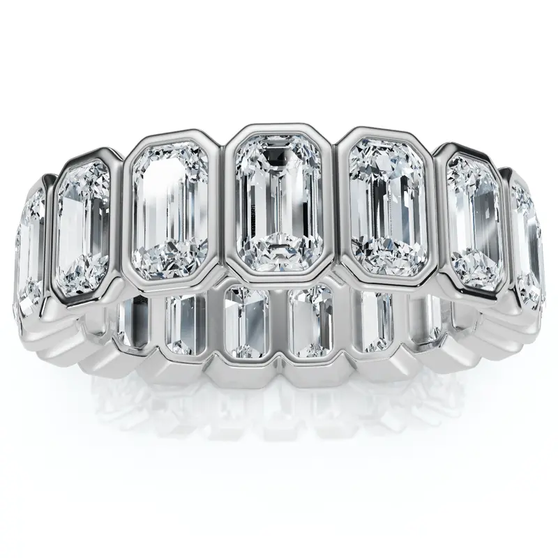 5Ct Emerald Cut Bezel Eternity Wedding Ring 14K Gold Lab Grown 1