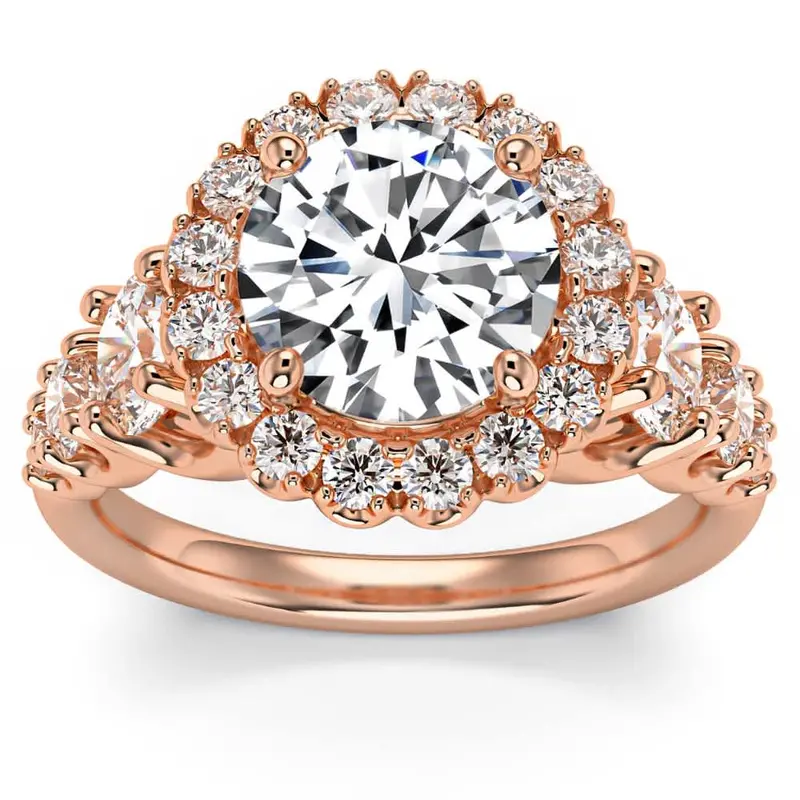5Ct Halo Round Brilliant Cut Diamond Engagement Ring Lab Grown In 14K Gold 1