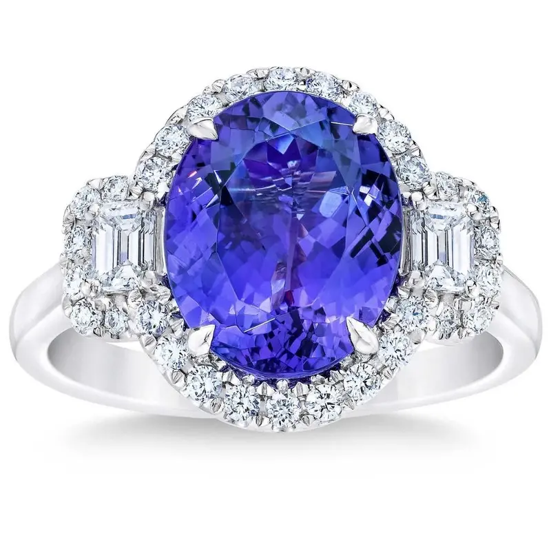 5Ct Oval Simulated Tanzanite Moissanite & Lab Grown Diamond Ring 10K White Gold 1