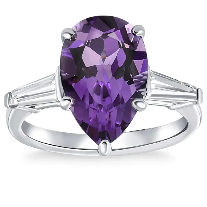 5Ct Pear Shape Amethyst & Moissanite Ring 14K White Gold 1
