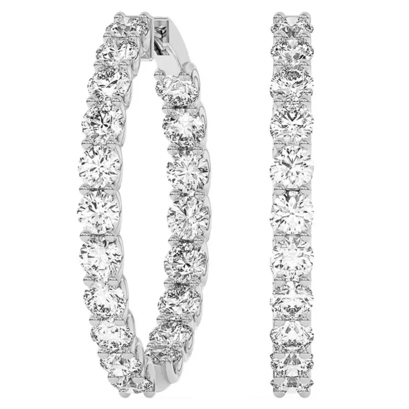 5Ct Tw Diamond Inside Outside Hoops Earrings 14K White Gold Lab Growm 1