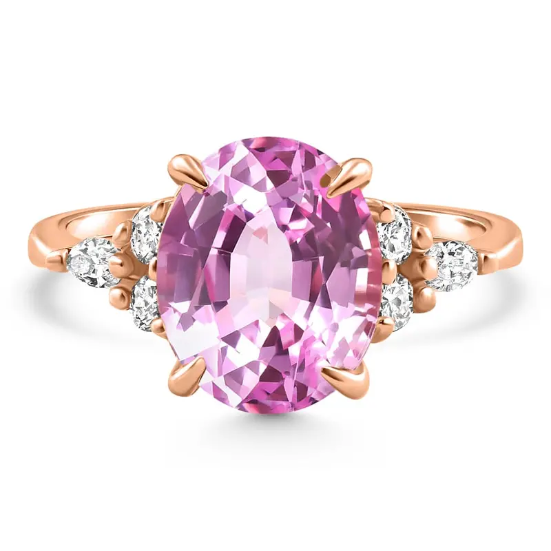 5Ct Tw Oval Pink Sapphire & Diamong Ring 14K Rose Gold Lab Grown Size: 7 1