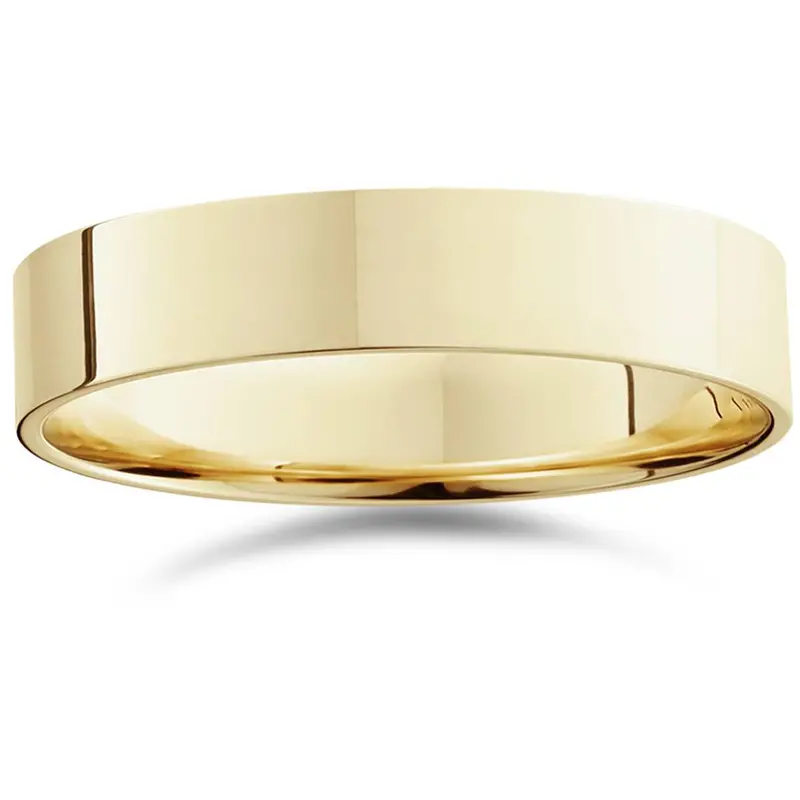 5Mm Flat High Polished Wedding Band 14K Yellow Gold Size Selectable 1