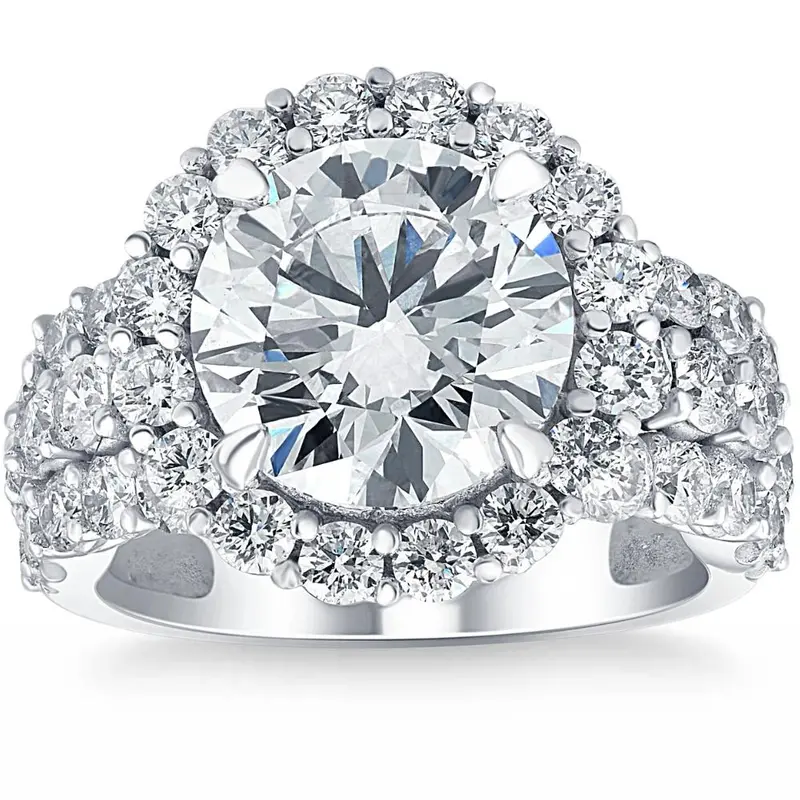 6 1/2Ct Diamond Halo Engagement Ring Lab Grown In 14K White Or Yellow Gold 1